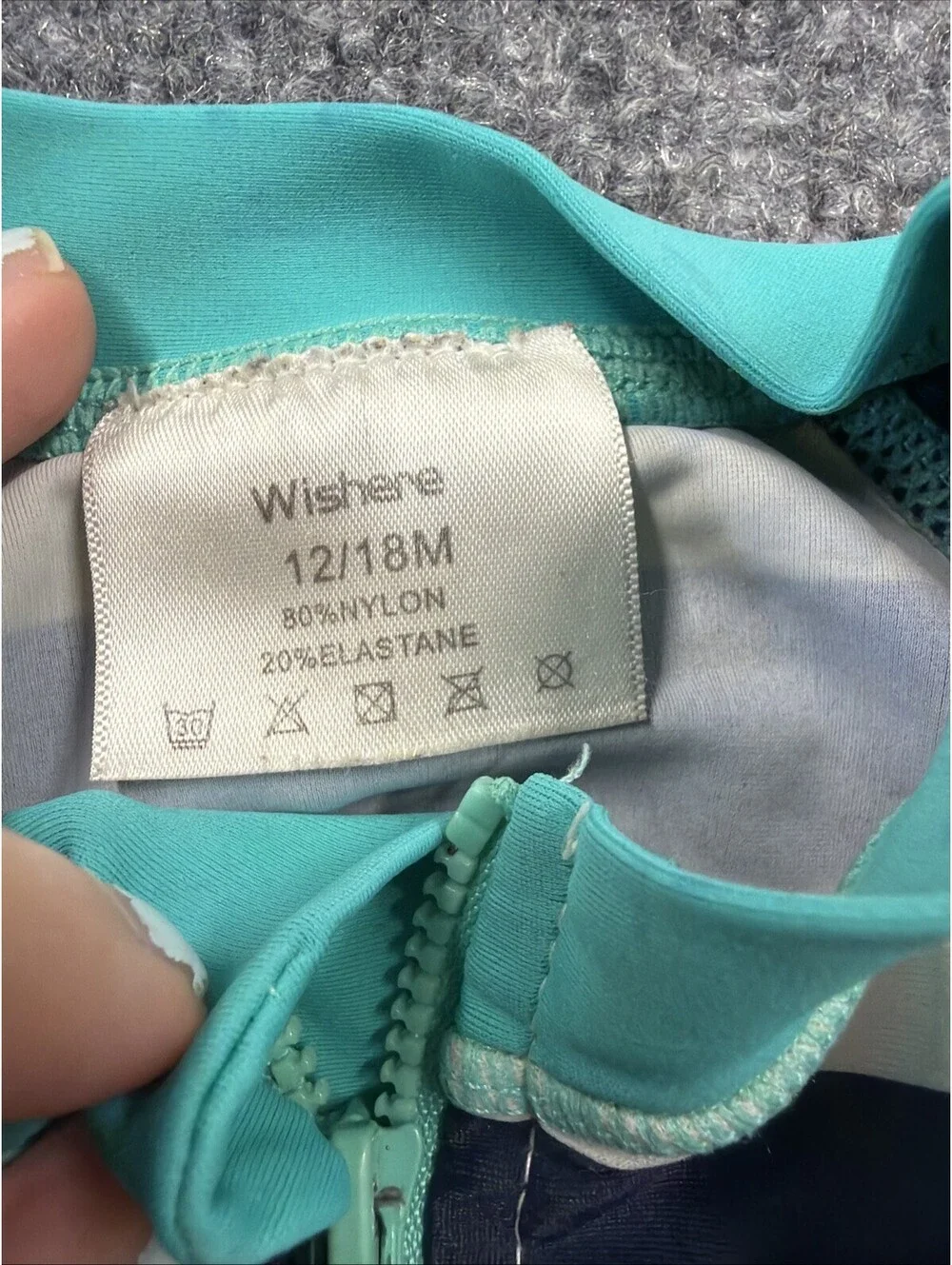 Wishere Boys One Piece Navy blue and Teal Baby Swimsuit 12/18 Mo